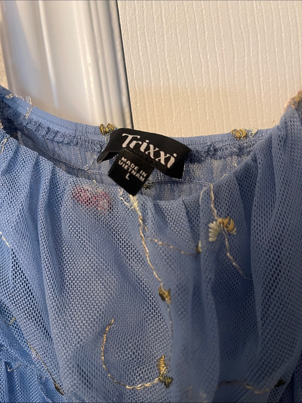 Trixxi Light Blue Embroidered Mesh Dress - Picture 2 of 3